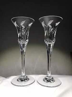 Set Of 2 Mikasa Summer Breeze Etched Crystal Stemmed Candlestick Holders (M) • $18.99