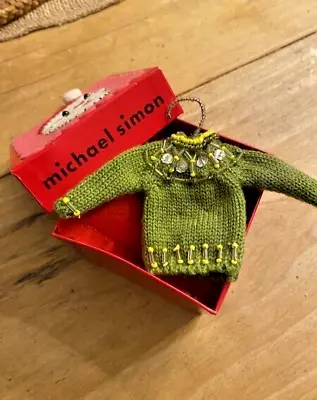 MICHAEL SIMON? Christmas Green Beaded Sweater  Ornament W/ Hanger W/box & Pillow • $59.99