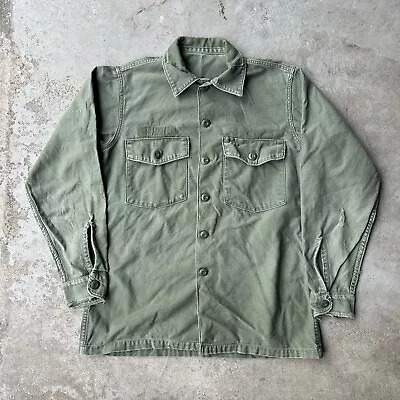 Vintage 70s US Army Sateen OG-107 Vietnam Longsleeve Shirt Mens Sz L Green Faded • $58.95