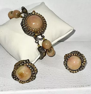 Miriam Haskell Signed Art Glass Ball Bracelet & Earrings Set • $375