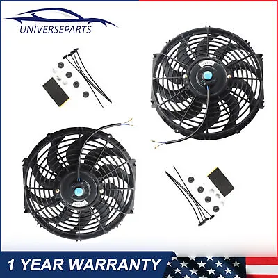 2X 12 Inch Universal Slim Pull Push Radiator Engine Cooling Fan 12V W/ Mount Kit • $29.89