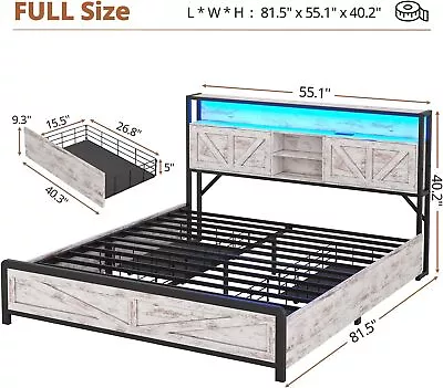 Full Queen King Size Farmhouse Bed Frame With LED Headboard & Charging Station • $289.99