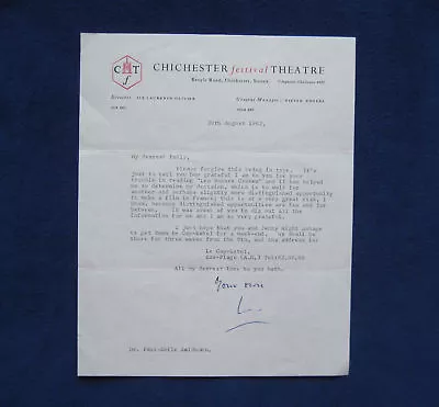 ORIGINAL TYPED LETTER SIGNED By ACTOR LAURENCE OLIVIER • £134.99