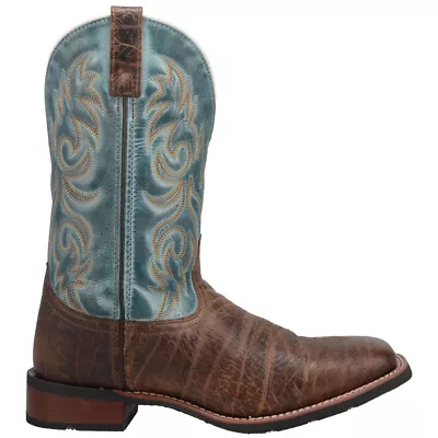 Laredo Bisbee Square Toe Cowboy  Mens Blue Brown Casual Boots 7838 • $89.99