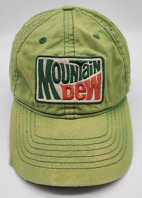 Mountain Dew Flex Fit OSFM Hat Green With Patch Logo Faded Distressed Thrashed • $9.99