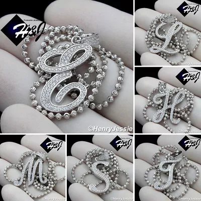 18 -30 Men 925 Sterling Silver 2mm Moon Cut Beaded Chain Cz Letter Pendant*sp175 • $49.99