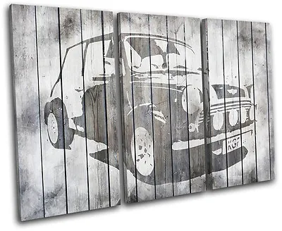 Mini Cooper Shabby Chic Transportation TREBLE CANVAS WALL ART Picture Print • £34.99