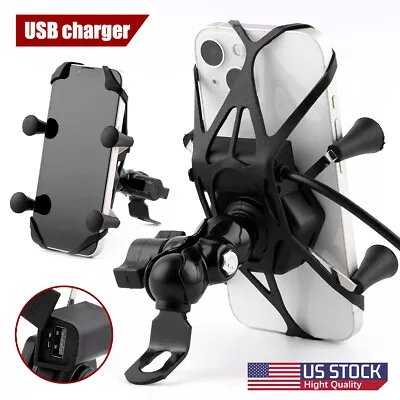 Motorcycle Motorbike Phone GPS Mirror Bracket Holder Mounts W/ USB Charger Port • $13.20