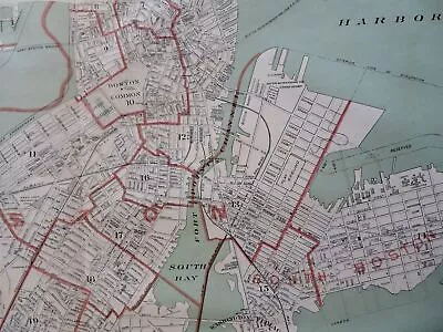 Boston Brookline Roxbury Cambridge  Massachusetts City Plan 1891 Walker Map • $78.40