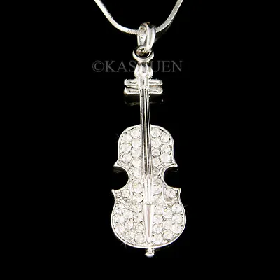 Fiddle VIOLIN VIOLA CELLO Made With Swarovski Crystal Music Necklace Jewelry New • $43