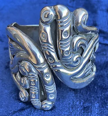 Vintage Signed Taxco Sterling Silver Repousse Clamper/Bracelet • $250