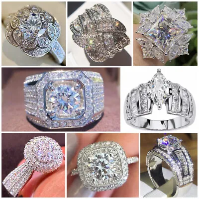 $2.29 • Buy Women 925 Silver Plated Wedding Ring Gorgeous Cubic Zircon Jewelry Gift Sz 6-10