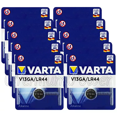 10 X Varta V13GA LR44 Batteries Alkaline 1.5V A76 L1154 AG13 SR44 Coin Cell • $21.91