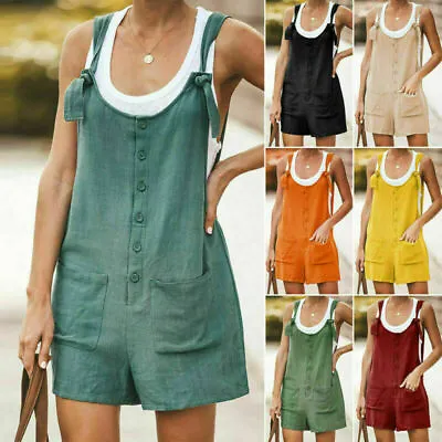$13 • Buy Women Summer Playsuit Cotton Shorts Overalls Linen Dungarees Pocket Jumpsuit AU
