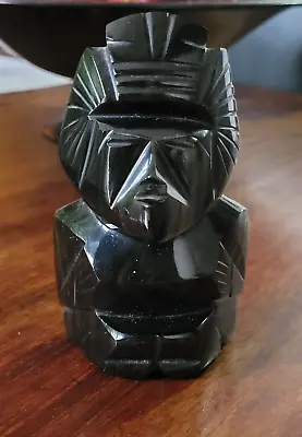 Stunning Black Obsidian/Volcanic Glass Carved Figurine Poss. Aztec/Mayan 11cm • $31.09