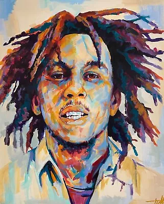 Bob Marley Original Portrait Painting By Xilberto On Canvas 20x16 • £299.19