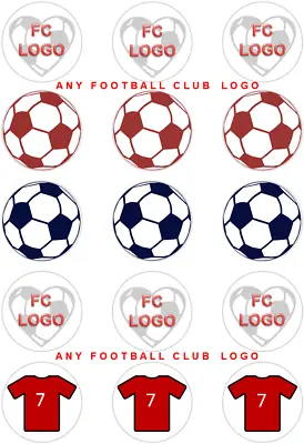 Any Football Team Logo Footballs And Shirts Edible Cupcake Topper Circles *** • £5.99