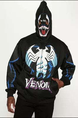 Fashion Nova Marvel Venom Zip Up Hoodie - Black Large With Mask • $27.50