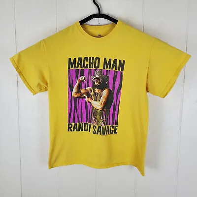 Macho Man Randy Savage Shirt Mens Large Yellow Graphic Crew Neck Short Sleeve • $12.31