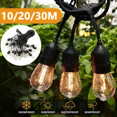 10-30M Festoon Outdoor String Light Mains Powered E27 S14 LED Bulbs Garden Light • £14.99