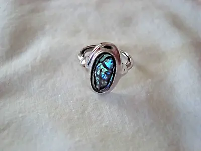 VINTAGE 1970's  AVON SILVER ADJUSTABLE ABALONE RING APPROX. SIZE 7 • $8.50