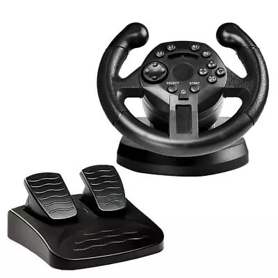 Racing Game Steering Wheel Pedals Gears Kits Car Driving Simulator Black • £51.31