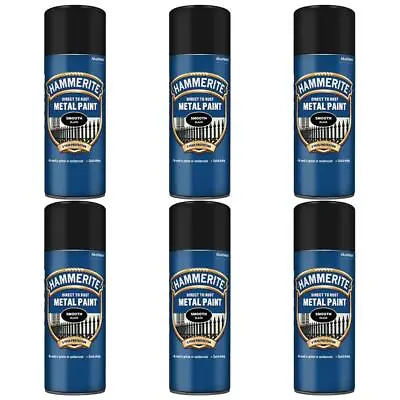 6x Hammerite Direct To Rust Smooth Black Aerosol Quick Drying Spray Paint 400ml • £62.99