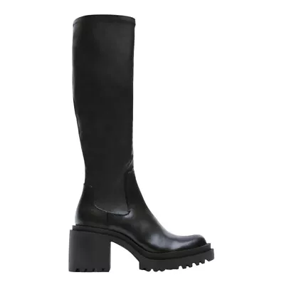 Zara Boots Women’s Size 39 Black Chunky Fitted Heeled Knee High Style 2000/910 • $41.65