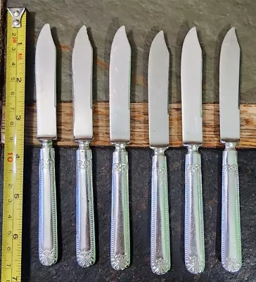 1835 R WALLACE SET OF 6 ANTIQUE BEEDED W/SHELL SILVERPLATED FRUIT KNIVES🍎 • $23.99