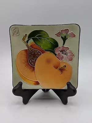 Blue Sky Ceramic Peach & Flower Square Small Plate/Wall Hanging J. McCall 2004  • $8.95
