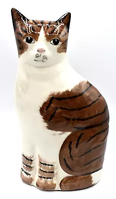 Vintage Ceramic Cat Statue 8  Tall Staffordshire Style Tabby Colored Whiskers • $18