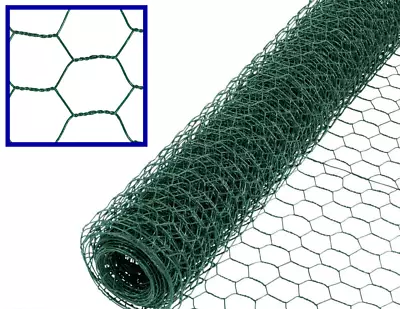 PVC Coated Galvanised Chicken Wire Mesh Fence Plant Net - 50m Long 900mm Tall • £19.99