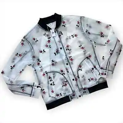 Disney Mickey Mouse Allover Print Clear Rain Bomber Jacket Men’s Size Medium • $64.97