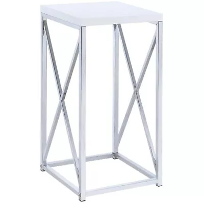 Pemberly Row Contemporary X-Cross Accent Table In White And Chrome • $70.96