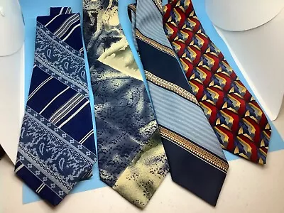 Vintage Mens Dress Ties In Blue Patterns 70’s -80’s  Lot Of 4 • $19.99