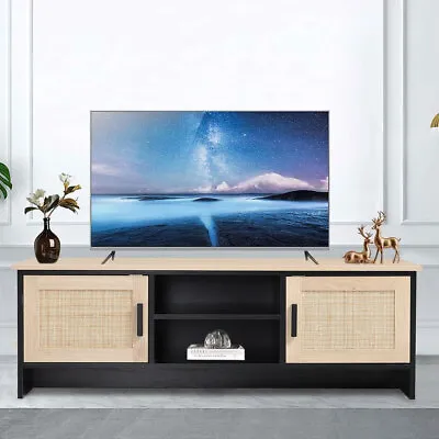 TV Cabinet Stand Entertainment Center Media Furniture Console Table Rattan Door • £79.95