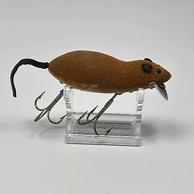 Vintage Heddon Meadow Mouse Fishing Lure Wood 2-Hook Brown/White 3  • $19.96