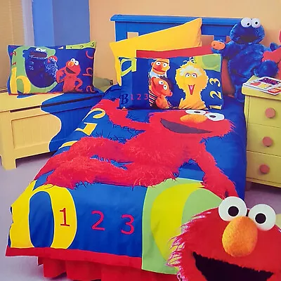 Elmo Bert And Ernie Cookie Monster Big Bird Kids SINGLE Bed Quilt Cover Set • $64.18