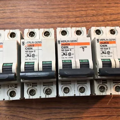 LOT OF 4-PCS Merlin Gerin Multi 9 C60N 4A-Type C Circuit Breaker 24445 (TA10SG) • $24.50