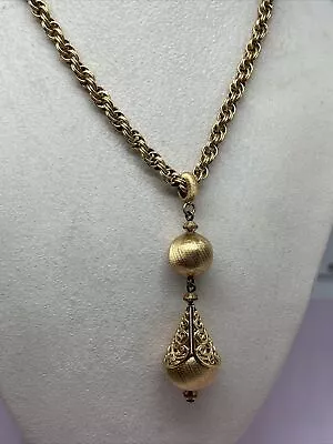 1961 MONET Bolero Collection Gold Tone Filigree Ball Tassel 25” Necklace 6842 • $59.99