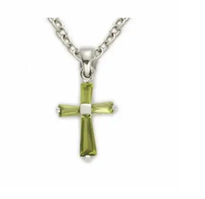$79.99 • Buy Sterling Silver August Peridot Birthstone Baby Cross Necklace & Chain