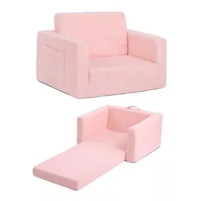 Toddler Chair Sherpa Kids Couch 2-in-1 Toddler Soft Kids Sofa Sherpa Pink • $95.98