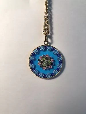 Murano Millefiori Vintage Art Glass Necklace Sterling Silver 925 Gold Plated • $24