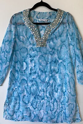 W Lane Womens Tunic Top Size 8 Multicoloured Beaded Sheer Tunic Exc Condition • $19.99