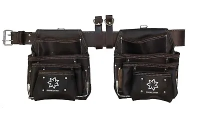 2 Heavy Duty 10 Pkt Premium Oil Tanned Leather Carpenter Tool Pouch With 2  Belt • $400