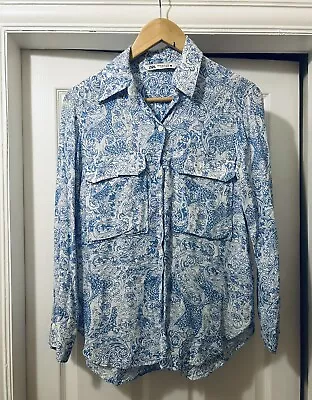 Zara Stretch Shirt - Blue Paisley Design - Size XS (10 Approx) • £8