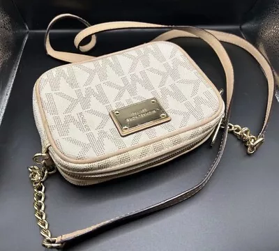 Michael Kors MK Logo Jet Set Saffiano Leather Camera Crossbody Bag Vanilla • $9.50