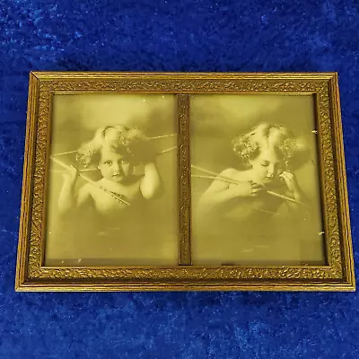 Antique 1897 CUPID ASLEEP AWAKE Lithograph Art Print M.B. Parkinson Wood Frame • $135