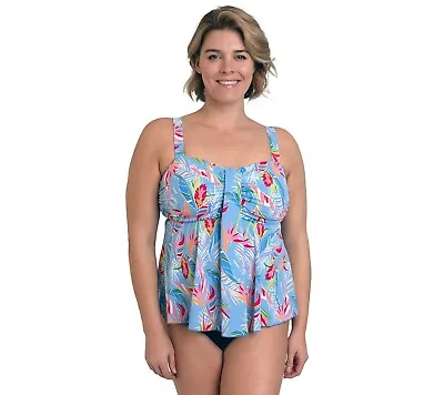 Sh6 Plus Size A Shore Fit Print Waterfall Swim Top 22W • $20