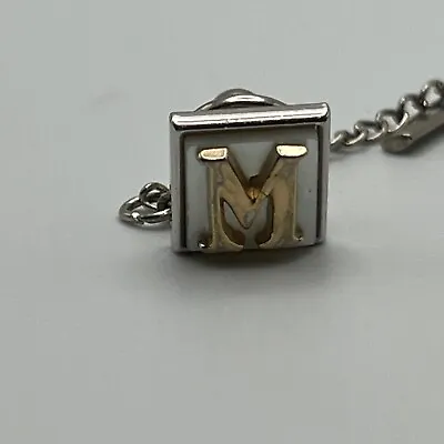 Vintage Swank Tie Tack Square Silver And Gold Tone Initial M Pin • $9.95